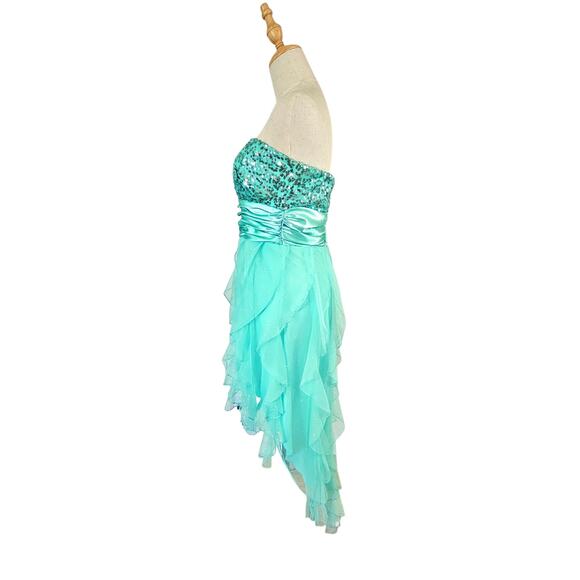 Deb Pastel Green High Low Strapless Dress Chiffon Ruffles Fairycore Mermaid 13 - Picture 3 of 16